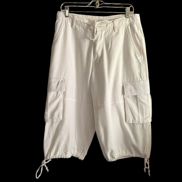 Trust Men’s White Linen Blend Drawstring Cargo Shorts Size 34 Casual Preppy - Picture 1 of 5